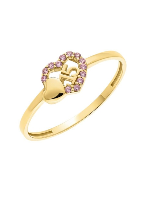 Anillo de corazón Joyería M De Leon 10 k de oro zirconia brillante