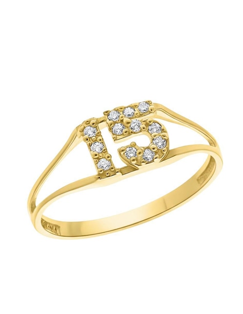 Anillo Joyería M De Leon 10 k de oro zirconia brillante
