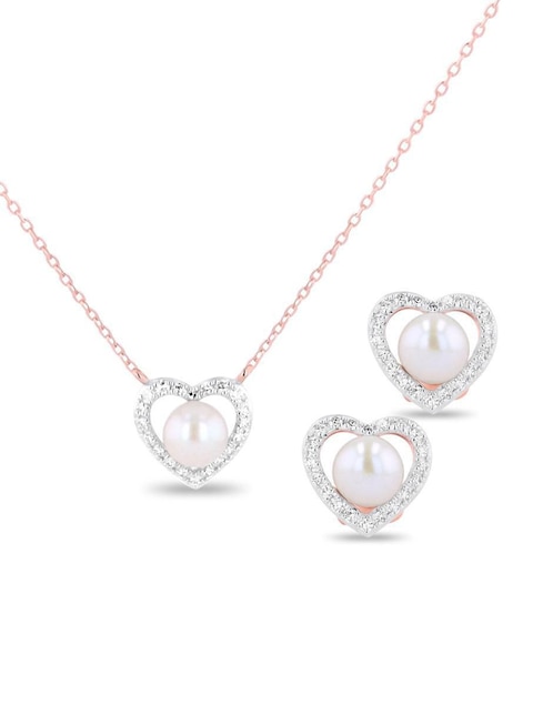 Aretes y collar de corazón Joyerias Bizzarro de oro rosa 14 k diamante