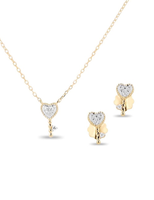 Aretes y collar de corazón de oro amarillo 14 k diamante Aretes y collar de corazón de oro amarillo 14 k diamante