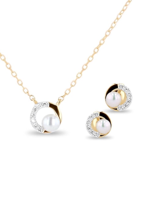 Aretes y collar Joyerias Bizzarro de oro amarillo 14 k diamante