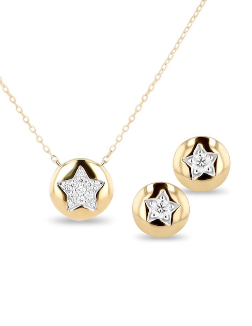Aretes y collar de estrella Joyerias Bizzarro de oro amarillo 14 k diamante