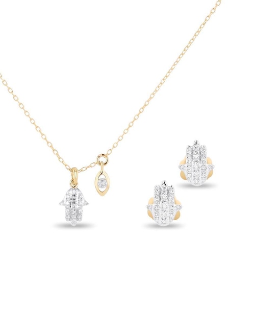 Aretes y collar de mano Joyerias Bizzarro de oro amarillo 14 k diamante