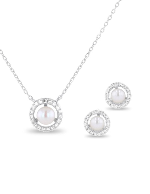 Aretes y collar de oro blanco 14 k diamante