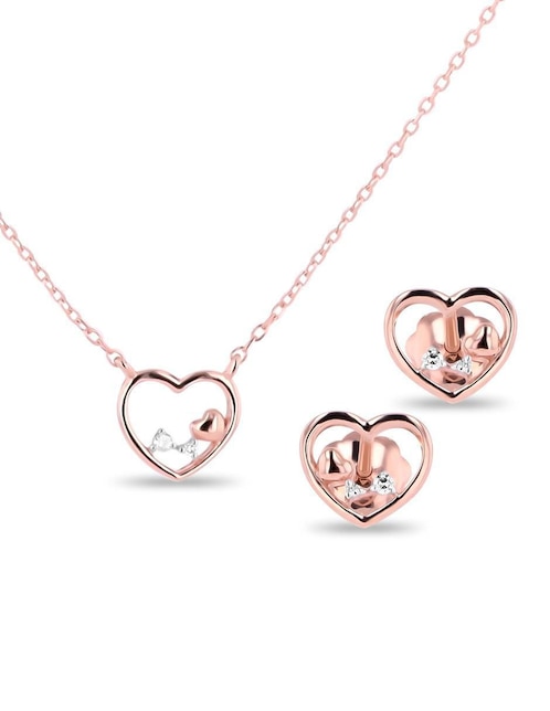 Aretes y collar de corazón de oro rosa 14 k diamante Aretes y collar de corazón de oro rosa 14 k diamante