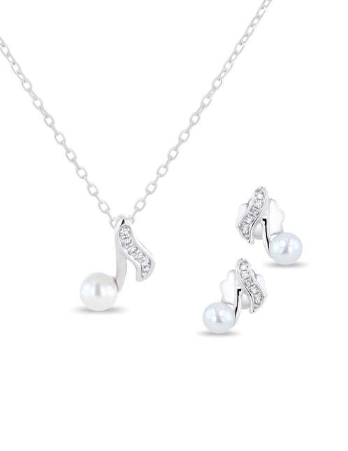 Aretes y collar de música Joyerias Bizzarro de oro blanco 14 K diamante