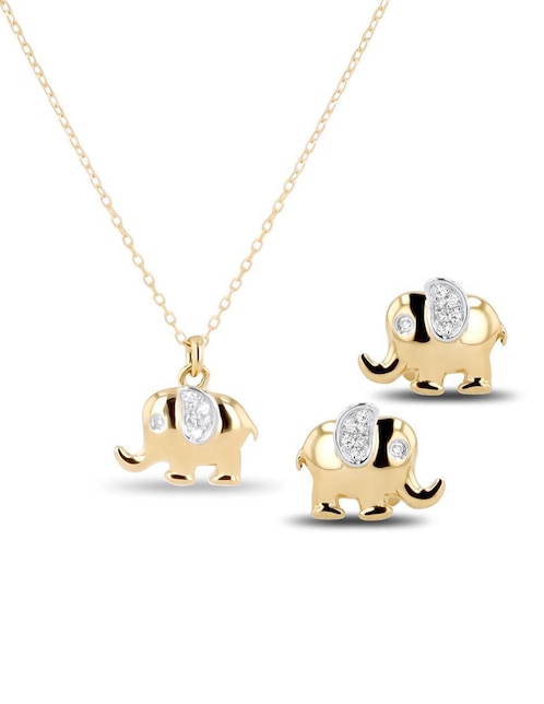 Aretes y collar de elefante Joyerias Bizzarro de oro amarillo 14 K diamante