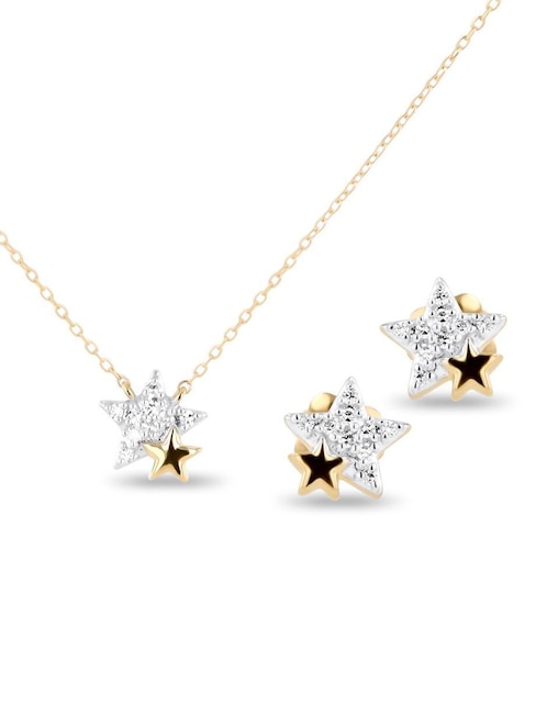Aretes y collar de estrella de oro amarillo 14 K diamante