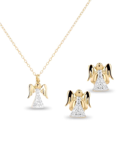 Aretes y collar de angel de oro amarillo 14 K diamante Aretes y collar de angel de oro amarillo 14 K diamante