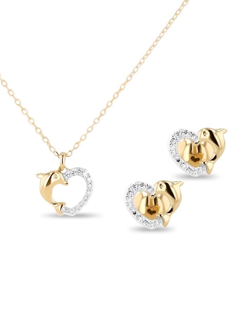 Aretes y collar de corazón de oro amarillo 14 K diamante Aretes y collar de corazón de oro amarillo 14 K diamante
