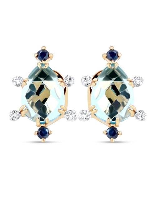 Aretes corto de gota Joyerias Bizzarro de oro amarillo 14 k con acabado brillante diamante