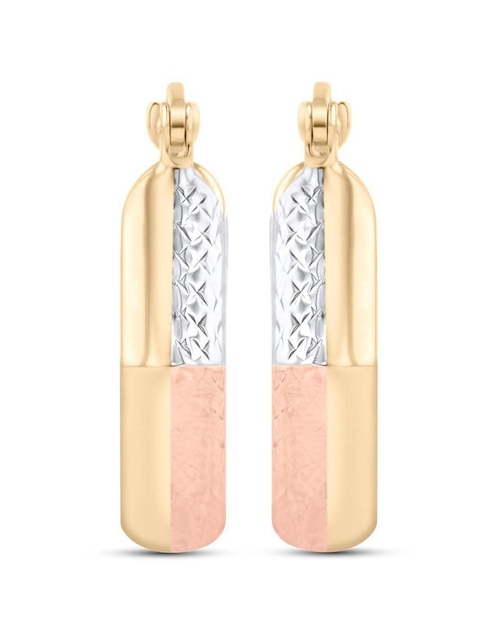 Arracadas de hexagonal de oro florentino 14 k con acabado brillante Arracadas de hexagonal de oro florentino 14 k con acabado brillante