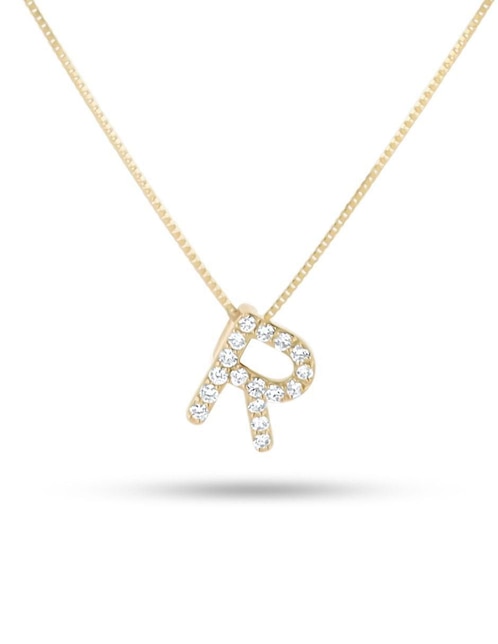 Collar con dije de letra R Joyerías Bizzarro de oro amarillo 14 K