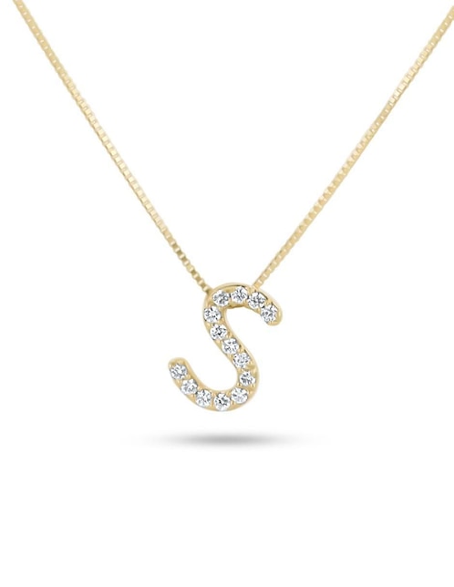 Collar con dije de letra S de oro amarillo 14 K