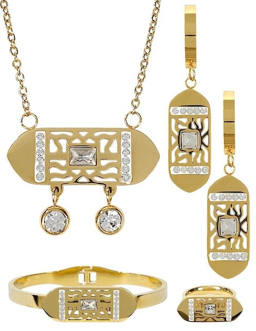 Collar, pulsera, anillo y aretes de diferentes formas Og zirconia
