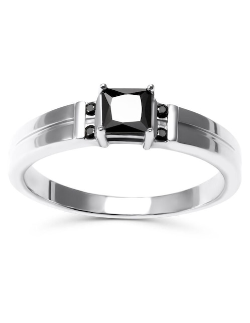 Anillo cuadrado 14 k de oro blanco zirconia brillante