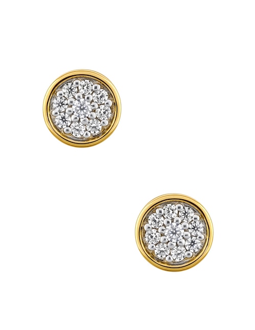 Aretes cortos redondos de oro amarillo 14 K con acabado pavé diamante 1