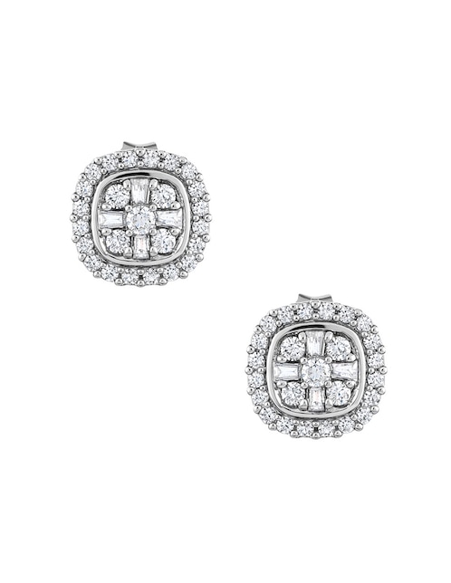 Aretes cortos cuadrados de oro blanco 14 K con acabado pavé diamante 1