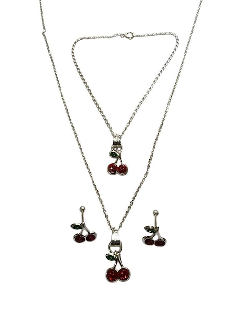 Aretes, collar y pulsera Limerence By Claudia Herrera Cerezas de plata P 925 zirconia