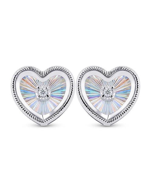 Broqueles de corazón Joyerias Bizzarro de oro blanco 14 K con acabado brillante diamante