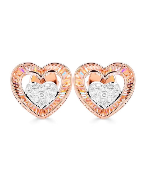 Broqueles de corazón Joyerias Bizzarro de oro rosa 14 K con acabado brillante diamante
