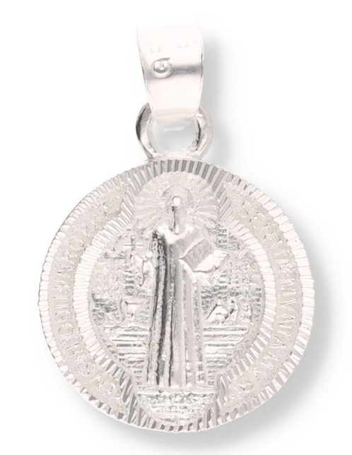Dije redondo Enjoya San Benito de plata P 925 circonita