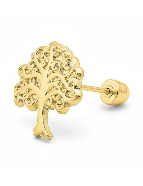Arete de árbol Joyería M De Leon de oro amarillo 10 K con acabado brillante