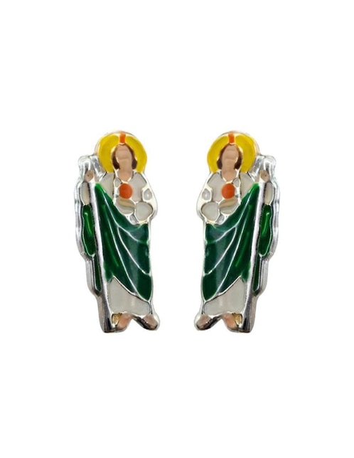 Broqueles San Judas Tadeo Mardia de plata P 925 con acabado esmaltado