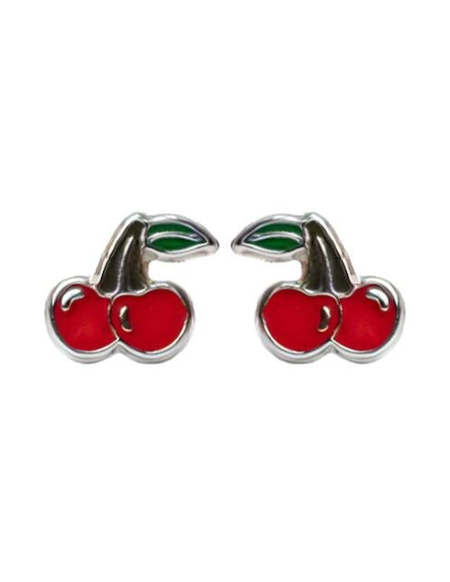 Broqueles de cereza Mardia de plata P 925 con acabado esmaltado