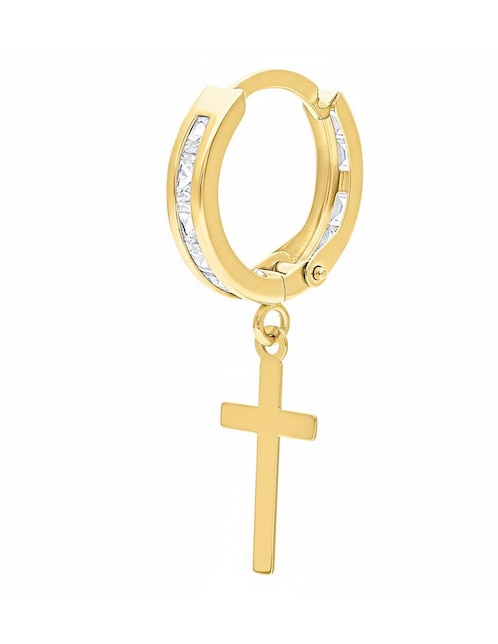 Huggie individual de cruz Joyería M de Leon de oro 10 K con acabado brillante zirconia