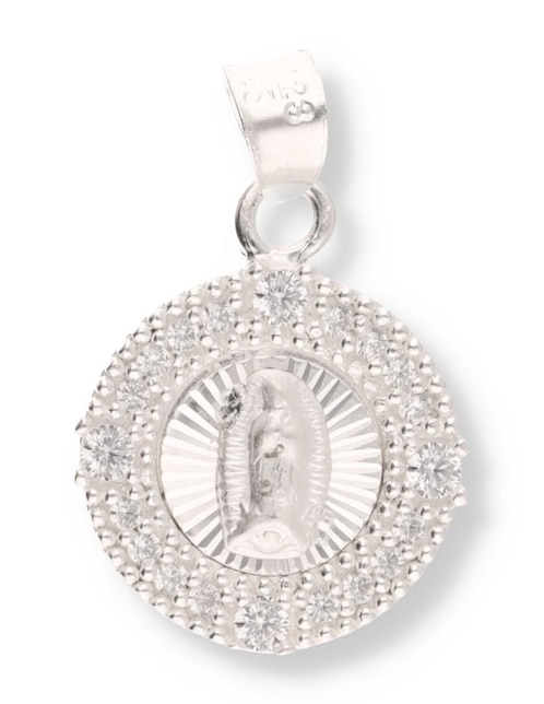Dije redondo Enjoya Religioso Virgen de Guadalupe de plata P 925