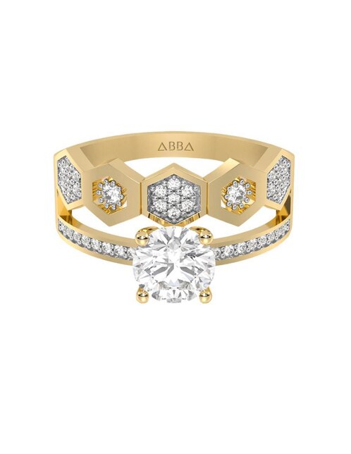 Anillo de compromiso "de" oro 14 k abba joyas sin familia zirconia