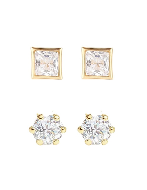 Set de aretes de oro 10 K con acabado brillante zirconia Set de aretes de oro 10 K con acabado brillante zirconia