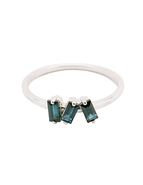 Anillo con gema de baguette 14 k de oro blanco zafiro pulido 1