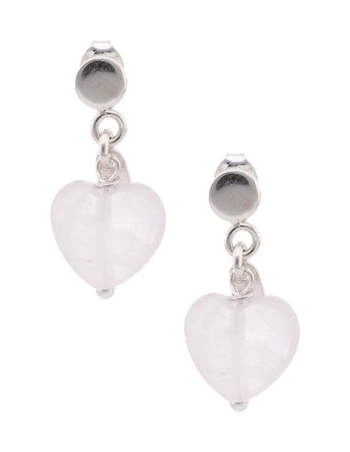 Aretes cortos de corazón de plata P 925 con acabado brillante cuarzo rosa 1