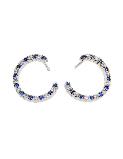 Arracadas de luna Lucie de oro 14 K con acabado texturizado zafiro y diamante