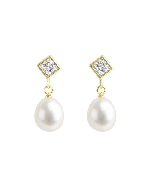 Aretes cortos de rombo Mancini de oro 10 K con acabado brillante zirconia