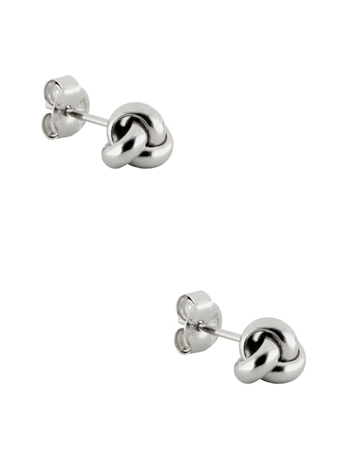 Aretes cortos de nudo de oro blanco 14 K con acabado pulido 1