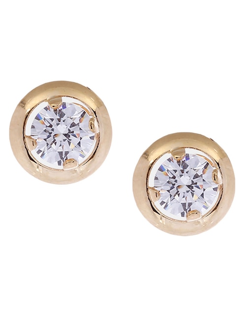 Broqueles Roca de oro 14 K con acabado brillante zirconia