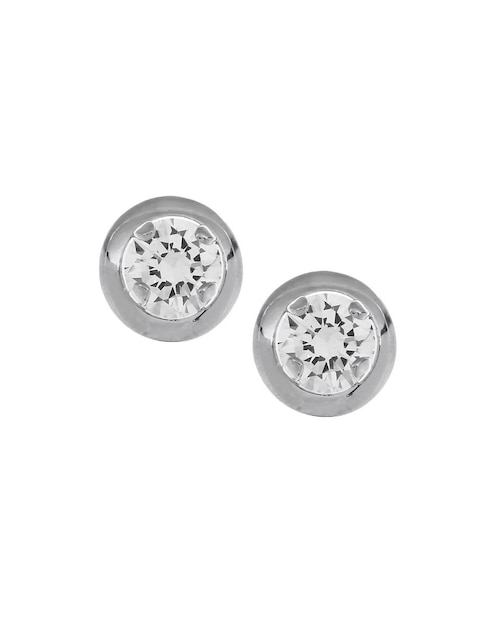 Broqueles Roca de oro blanco 14 K con acabado brillante zirconia