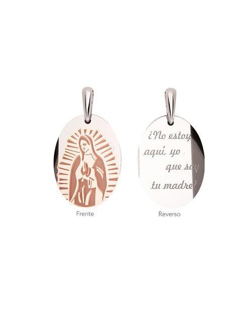 Medalla irregular Amore Mio Vigen de Guadalupe de oro blanco 14 k