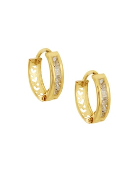 Aretes Huggies Redondos D Cadena De Oro Amarillo 14 K Con Acabado Pavé Zirconia