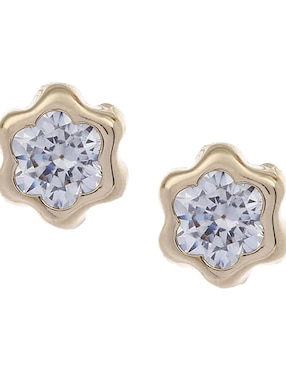 Broqueles Roca de oro 14 K con acabado brillante zirconia