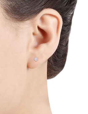Broqueles circulares Roca de oro amarillo 14 K con acabado brillante zirconia