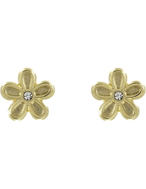 Broqueles de flor D Cadena de oro 14 K con acabado brillante zirconia