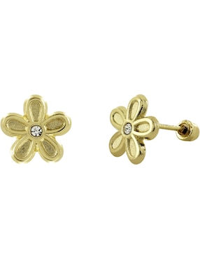 Broqueles de flor D Cadena de oro 14 K con acabado brillante zirconia