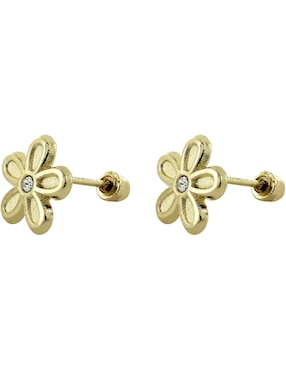 Broqueles de flor D Cadena de oro 14 K con acabado brillante zirconia