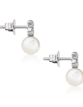 Broqueles Tous de oro blanco con acabado pavé diamante y perla