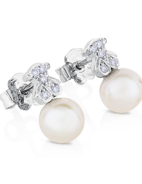 Broqueles Tous de oro blanco con acabado pavé diamante y perla