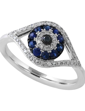 Anillo de ojo Effy 14 k de oro blanco zafiro y diamante pavé